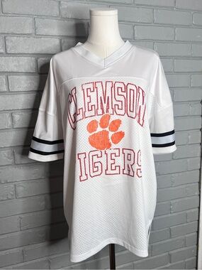 Women's Gameday Couture White Clemson Tigers Iconic Oversized Fashion Jersey